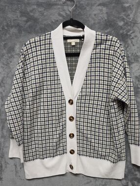 Barbour Gray and White Checked Knit Cardigan Sz 6